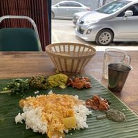 Hearty vegetarian fare. Comes with homemade mango pickles and mint chutney. They didn’t offer any vegetarian extras.  at Sri Latha Curry House in Kota Kinabalu
