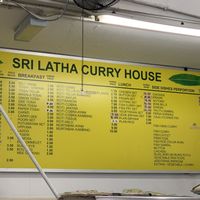 The menu at Sri Latha Curry House in Kota Kinabalu
