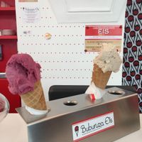 Aronia-Pear and Macadamianut in vegan waffles at Buburuza Eis in Steyr