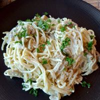 Spaghetti Mushroom carbonara at Paradiso in Ubud