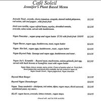 Plant-based menu page at Cafe Soleil in El Sobrante