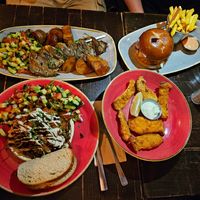 Oyster mushroom skewer, Beyond burger, homemade shawarma, baked king oyster mushrooms at Kuli Alma in Frankfurt