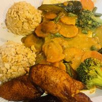 Coconut tofu curry. The sauce was really good but I wish they would have seared the tofu a bit or marinated the tofu in the sauce. I don’t know that I would order again    at Coconuts in Palo Alto