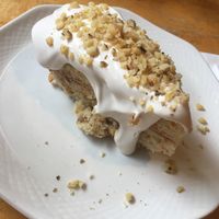 Cake with vegan cream cheese frosting. So good! at Village Natural in New York City