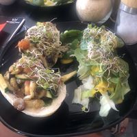 Steamed bun with veggies and a side salad! at Marshal Food in Szczecin