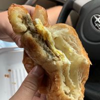 Croissant sausage egg & cheese (not vegan/vegetarian) at Brewhaha in North Adams