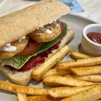 Try their Moroccan Vegan Chicken ciabatta sandwich. Comes with cranberry jam and vegan mayo.  Comes also with fries. Delicious!  at The Coffee Club - Victoria St in Auckland