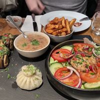 Vegan menu plus deep fried potatoes   at Batoni Khinkali in Amsterdam