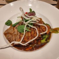 Mock duck made from mushrooms and tofu served with rice and veggies at Banoi  in Neuruppin