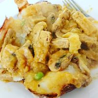 Soya strip, mushroom curry on jacket potato at Cafe One in Blyth