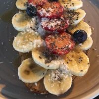 Peanut butter and banana toast. They replaced honey with maple syrup   at tiktak in Linz