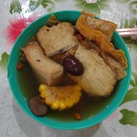 Vegetarian 料 in herbal soup. Soup very tasty 😋 at Soon Xin Vegetarian in Ipoh