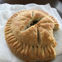 Eadha’s famous hand pies. Vegan selections include flaky pastry and your choice of spinach-onion, curried lentil-millet or mushroom filling. at Eadha Bakery Worker Co-op in Winnipeg
