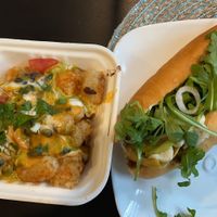 Un-turkey apple brie w the tot- chos  at Roughage Eatery in Winnipeg
