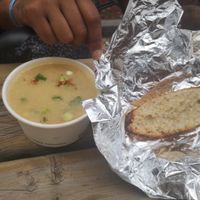 Soup with bread at Roughage Eatery in Winnipeg
