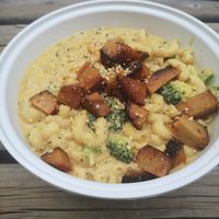 Mac and cheese with seitan and broccoli at Roughage Eatery in Winnipeg