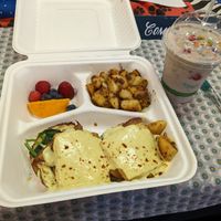 Brunch Benny and fruity shake at Roughage Eatery in Winnipeg