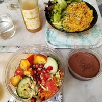 Soba noodle bowl with chocolate mousse and daily special at the back of the photo at Maisie Café - Galeries Lafayette in Paris