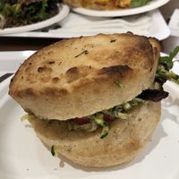 Focaccia with hummus and eggplants (exists without anything in it) at Maisie Café - Galeries Lafayette in Paris