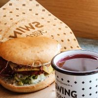 Cheese burger (asked for a side of their barbecue sauce and added on my burger! Delicious!)  at Swing Kitchen - Schwedenplatz in Vienna