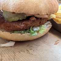 Swing burger and fries  at Swing Kitchen - Schwedenplatz in Vienna