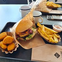 Cheese burger with nuggets and fries at Swing Kitchen - Schwedenplatz in Vienna
