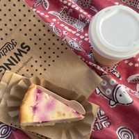 Cheesecake and cappuccino takeaway  at Swing Kitchen - Schwedenplatz in Vienna