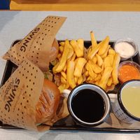 Great vegan burgers, tasty fries and nice sauces. at Swing Kitchen - Schwedenplatz in Vienna