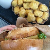Cheese burger with potato pops at Swing Kitchen - Schwedenplatz in Vienna