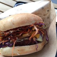 Cheese burger close up at Swing Kitchen - Schwedenplatz in Vienna