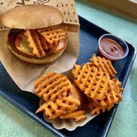 Vegan burger with sweet potato 🍠  at Swing Kitchen - Schwedenplatz in Vienna