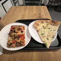 Veggie pizza and white pizza  at 20th Street Pizza in Philadelphia