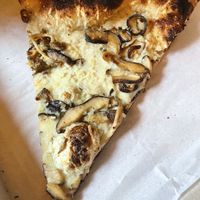 This Funghi slice was so delicious: vegan mozz, cashew cheese, garlic sauce, sweet onion, local mixed mushrooms, parm. I got a darker slice, of course 💚  at 20th Street Pizza in Philadelphia