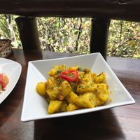 Potato la huancaina  at El Tomillo Café in Pisac