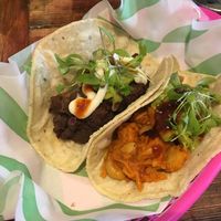 Jackfruit pibil and black bean plantain tacos at A Tribe Called Veg in Brighton