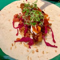 Seitan tinga burrito (just before it was wrapped) at A Tribe Called Veg in Brighton