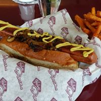 The (very large) hot dog at Helvti Diner - Bellevue in Zurich