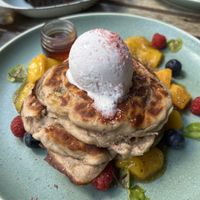 Vegan pancakes with maple syrup  at Girdlers in Brookvale