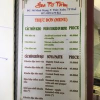 Menu (Aug 2019) at Hoa Tu Tam in Hue