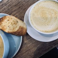 Cheezy vegetable soup & tumeric latte 🌱gorgeous👌🏻💚 at Dragonfly Bistro in Aberystwyth