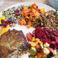 "Fishcake" and salad 😋 at Dragonfly Bistro in Aberystwyth