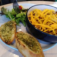 Pasta with ragu and garlic bread (October 2024) at Dragonfly Bistro in Aberystwyth