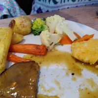 Sunday roast - half eaten (March 2026) at Dragonfly Bistro in Aberystwyth