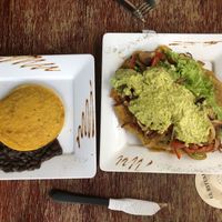 Arepa with beans & Patacon Bob Marley (sin queso) at Quero Arepa in Cartagena