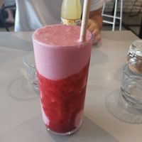 Strawberry and cream smoothie at Main Street Cafe in Warragul