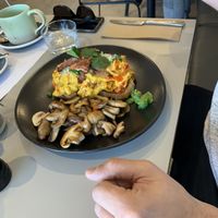 Green chilli scrambled eggs with added mushrooms on the side  at Main Street Cafe in Warragul