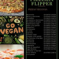 Vegan menu of pizza at Pizzeria Flipper in Buenos Aires