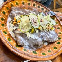 Enfrijoladas at La Vegana Garnacha in Guadalajara