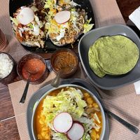 Huaraches and large pozole   at La Vegana Garnacha in Guadalajara
