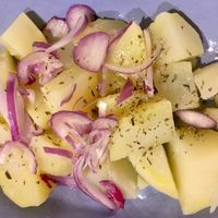Warm potato salad  at Le Chat Noir in Cefalu